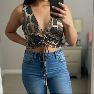 Fashion Nova Snake Print Crop Top - Blue and Tan